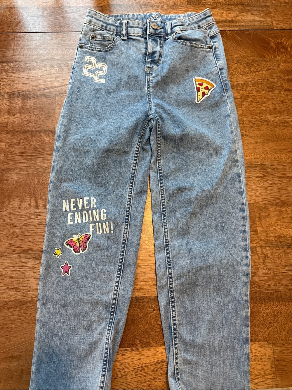 Thereabouts Girl Size 10 Kids Denim Jeans with Fun Patch Details